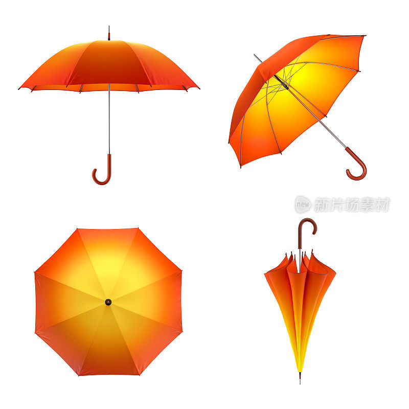 橙色的秋伞孤立在白色的背景上。3 d演示。